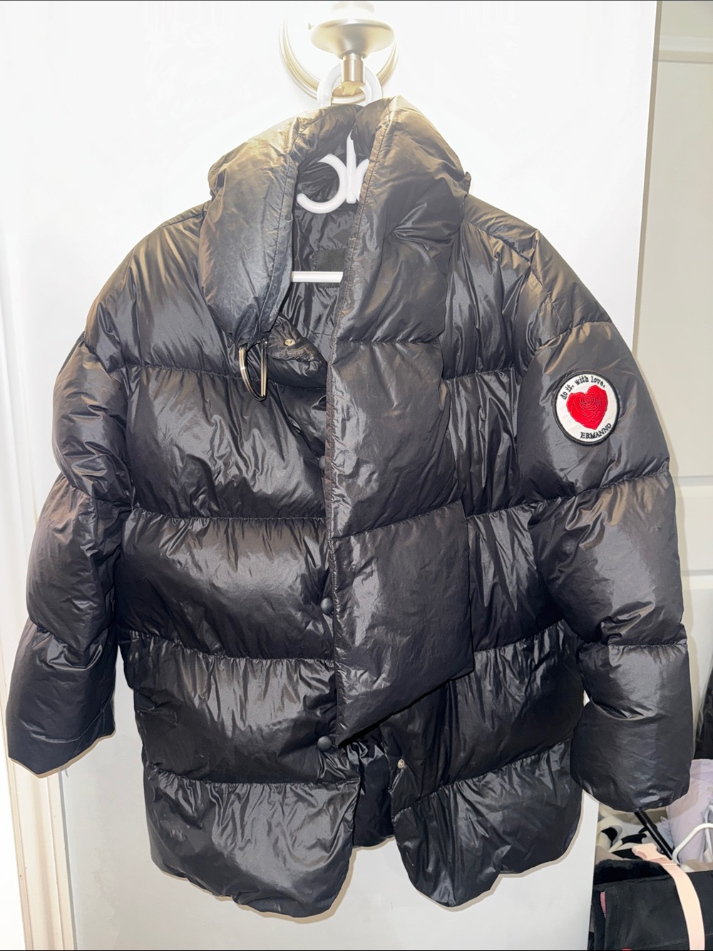 Ermanno Scervino Black Kids Puffer Coat with Heart Patch - Picture 1 of 12